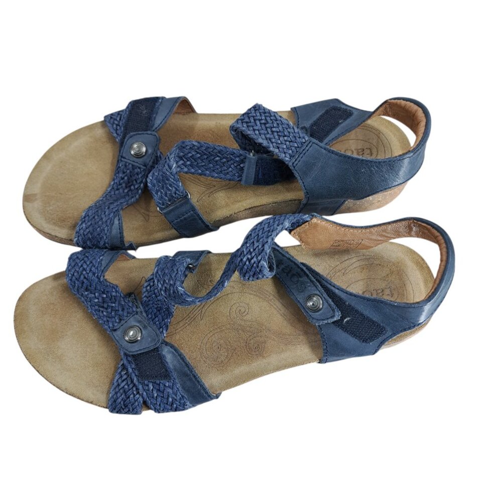 Taos Universal Blue Leather Comfort Wedge Sandals Size 38 US 7-7.5 Adjustable - Picture 10 of 13